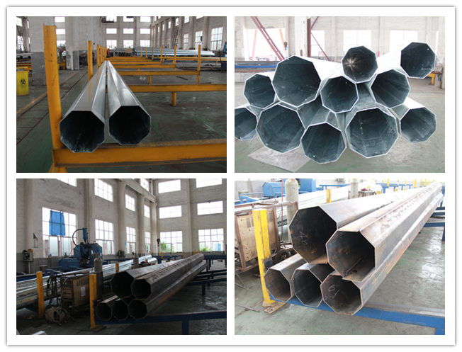 800Dan Galvanized Steel Tubular Pole 14m For Transmission Line Project , 10kv~550kv Power 2